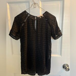 Rebecca Taylor Black Short Sleeve Eyelet Blouse
